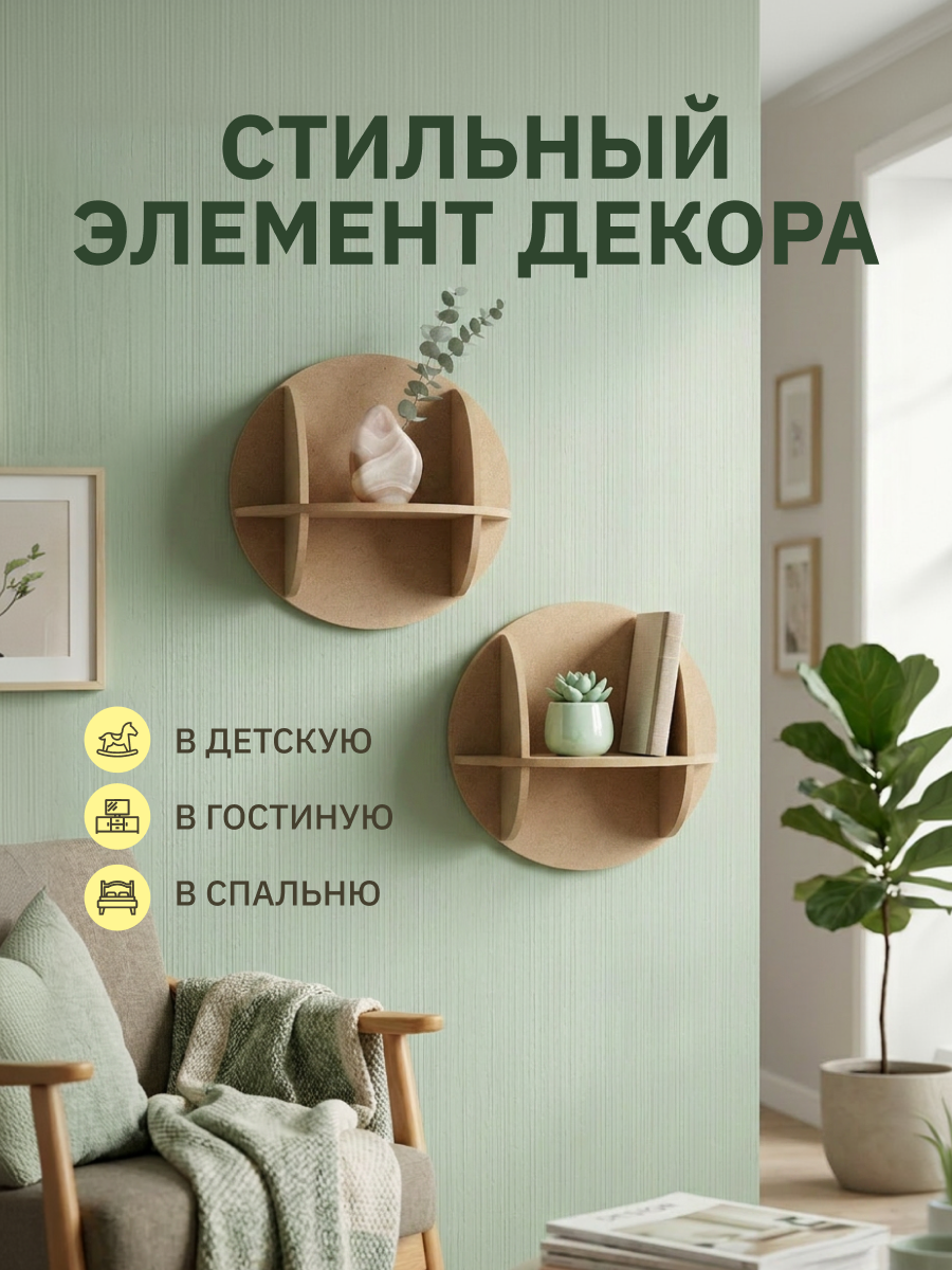 Полка Круглая 300х160х300 Pema kids 2 шт Без окрашивания - фото 3