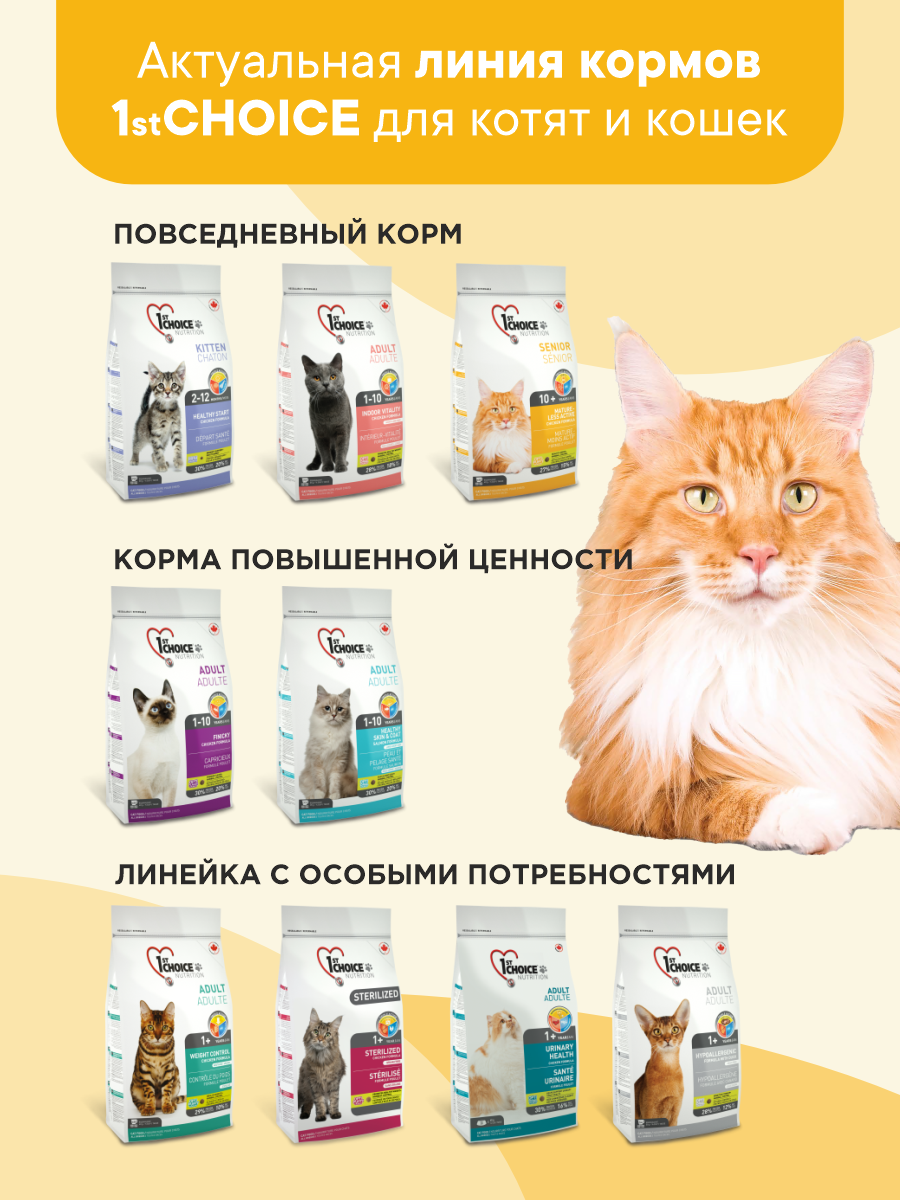 Корм сухой 1st Choice для пожилых и малоактивных кошек на курице 5.44кг - фото 9