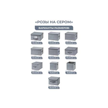 Короб-кофр El Casa складной для хранения 38х25х25 см Розы на сером с 2 ручками