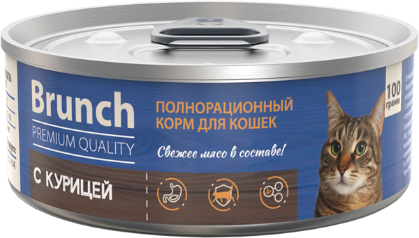 Корм полнорационный Brunch для кошек влажный Brunch с курицей 100г - фото 1
