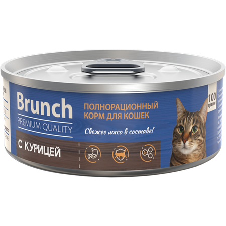 Корм полнорационный Brunch для кошек влажный Brunch с курицей 100г