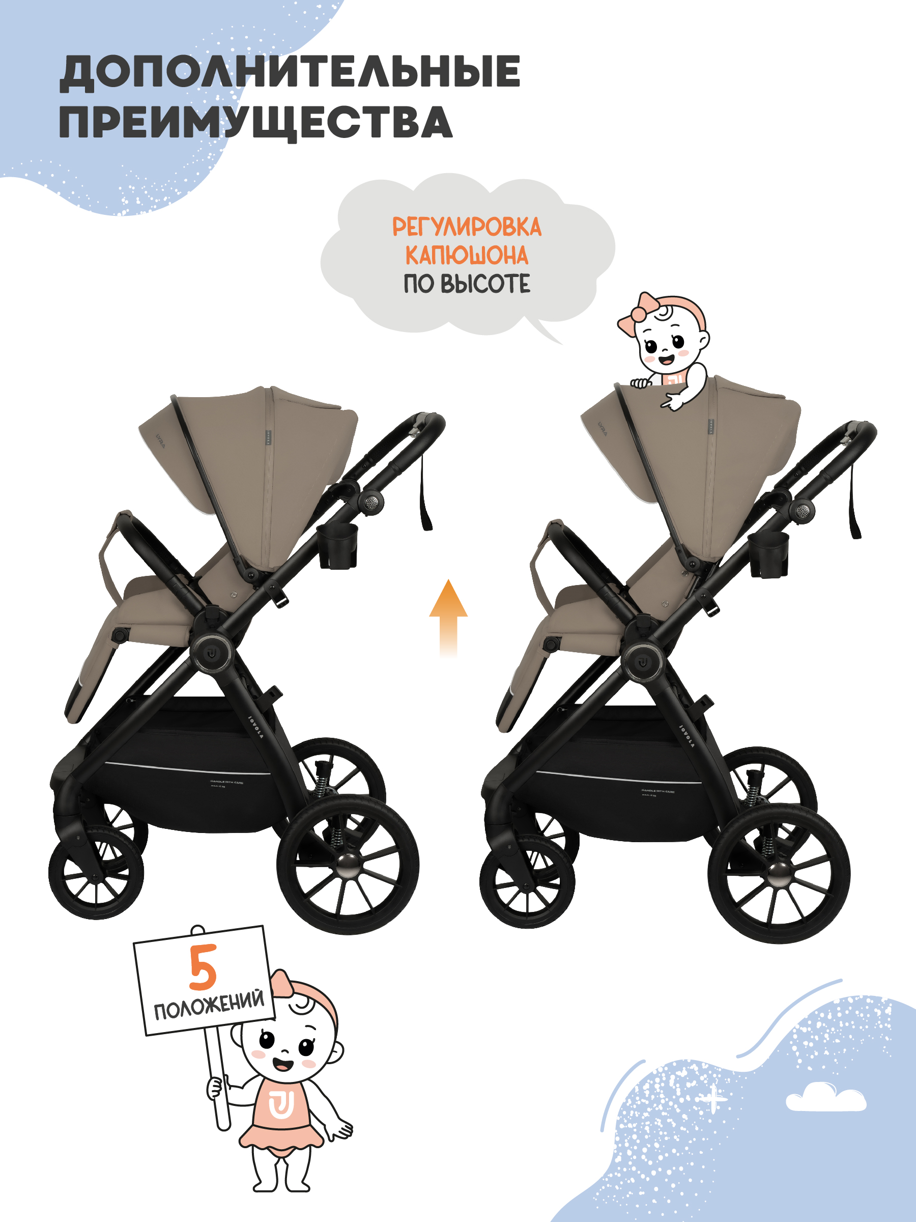 Коляска прогулочная JOVOLA LYRA бежевый - фото 7