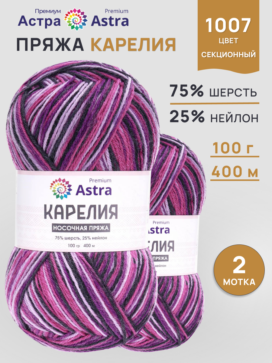 Пряжа для вязания носочная Astra Premium 100г 400м 2шт - фото 1
