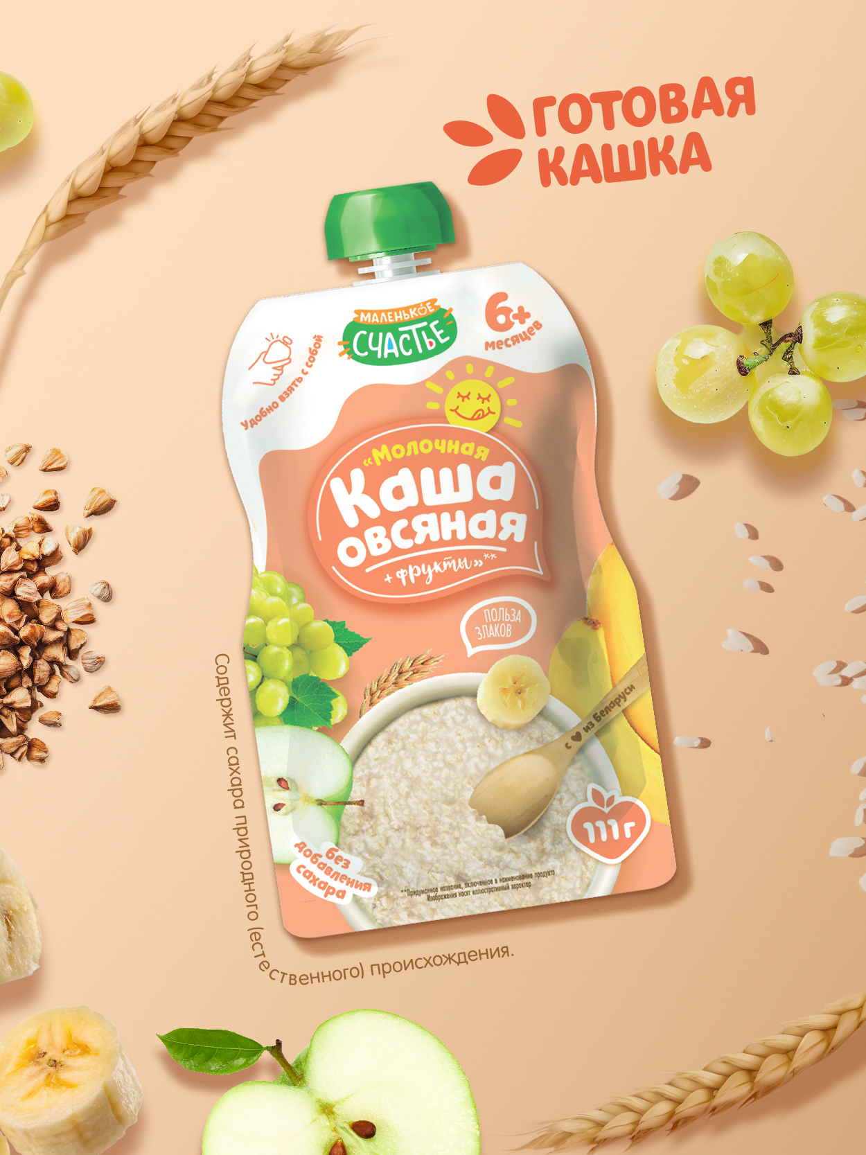 Каша Маленькое счастье овсяная с фруктами 111г с 6месяцев - фото 1