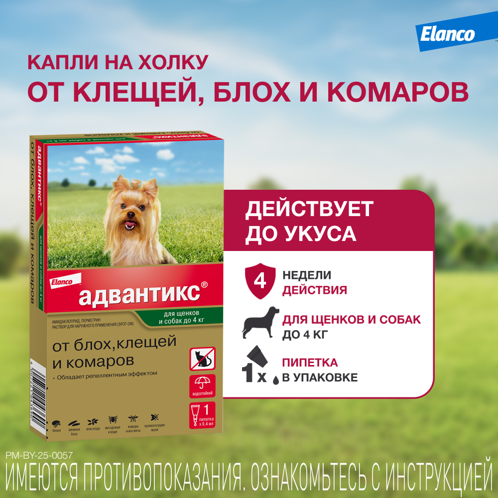 Капли для собак Elanco Адвантикс до 4кг против блох и клещей 1пипетка - фото 2