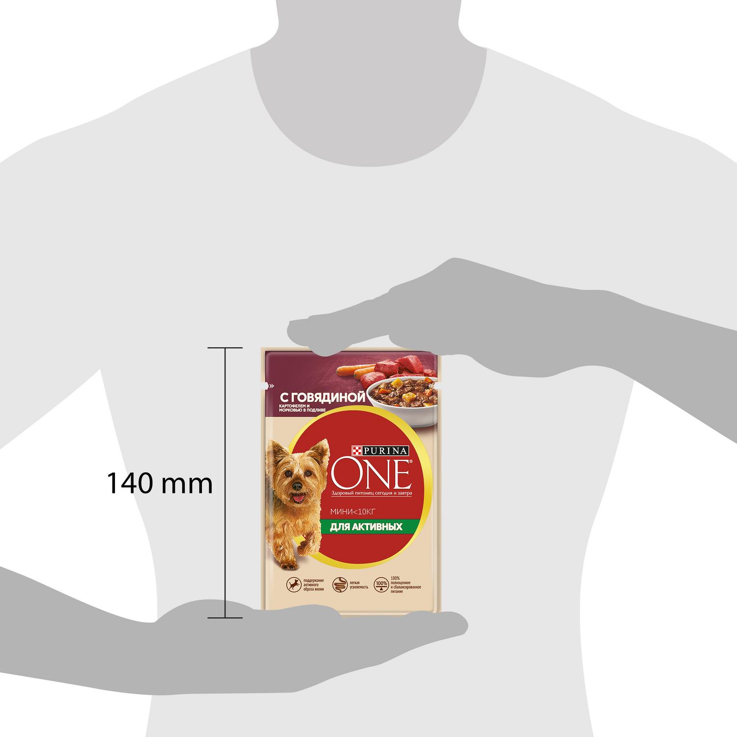Корм для собак Purina One Mini активных мелких и карликовых пород говядина-картофель-морковь 85г - фото 11