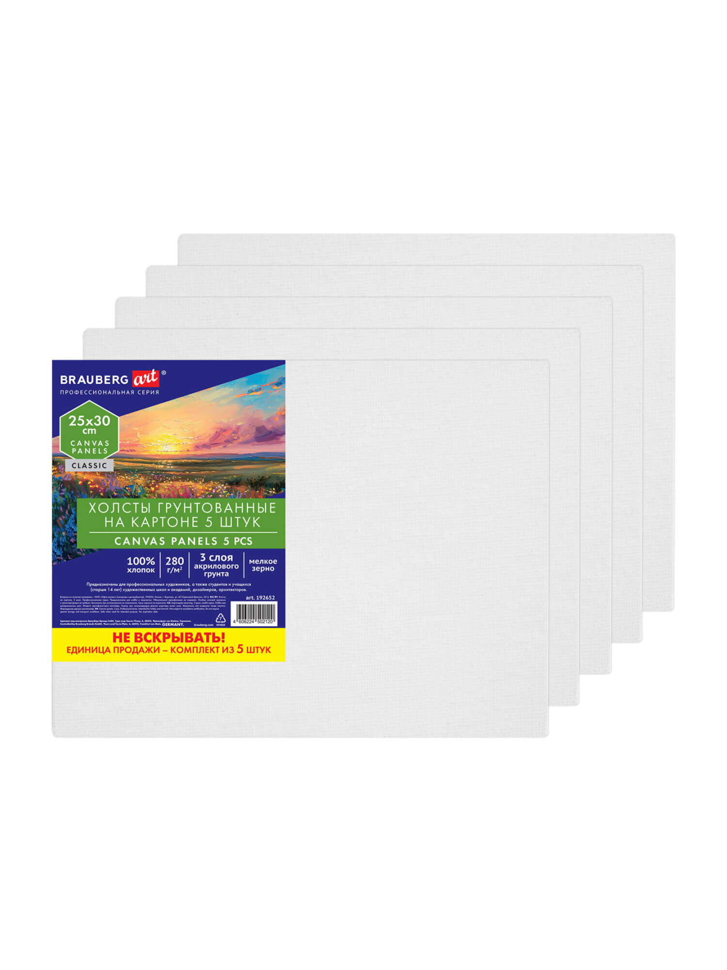 Холст для рисования на картоне Brauberg маленький 25x30 см набор 5 штук - фото 1