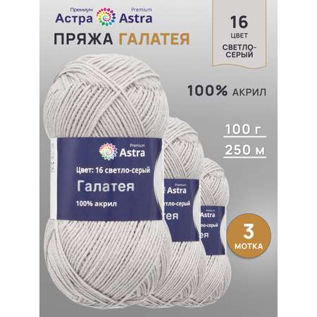 Пряжа Astra Premium Галатея акриловая 100 г 250 м 16 светло-серый 3 мотка