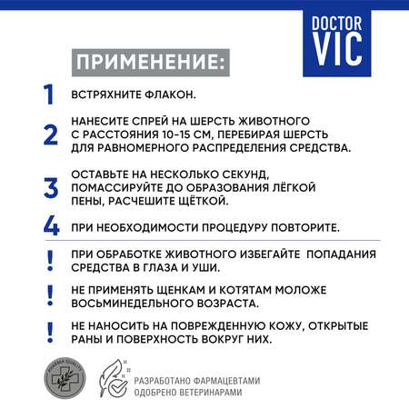 Спрей для собак и кошек Doctor VIC для удаления пятен со светлой шерсти 100мл