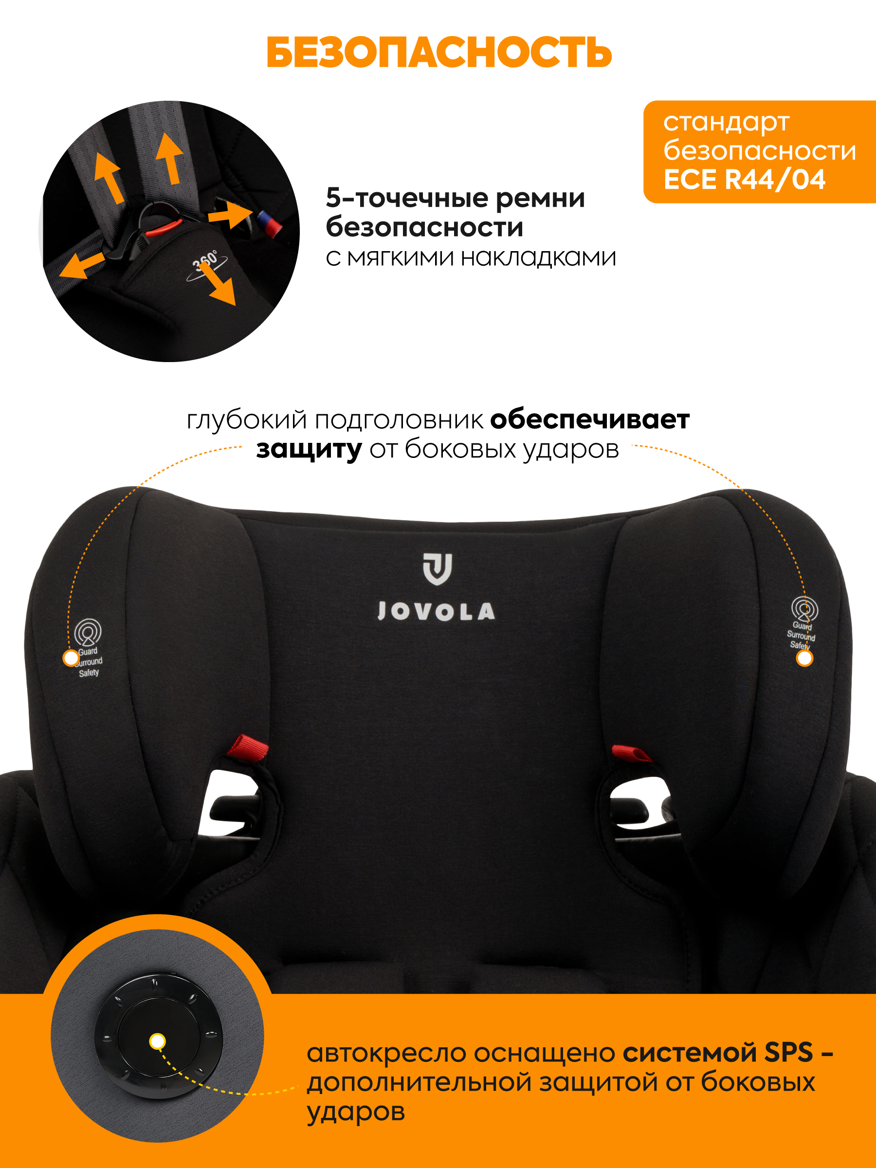 Автокресло JOVOLA Prime Isofix черный Isofix 0+/1/2/3 (0-36 кг) черный - фото 8