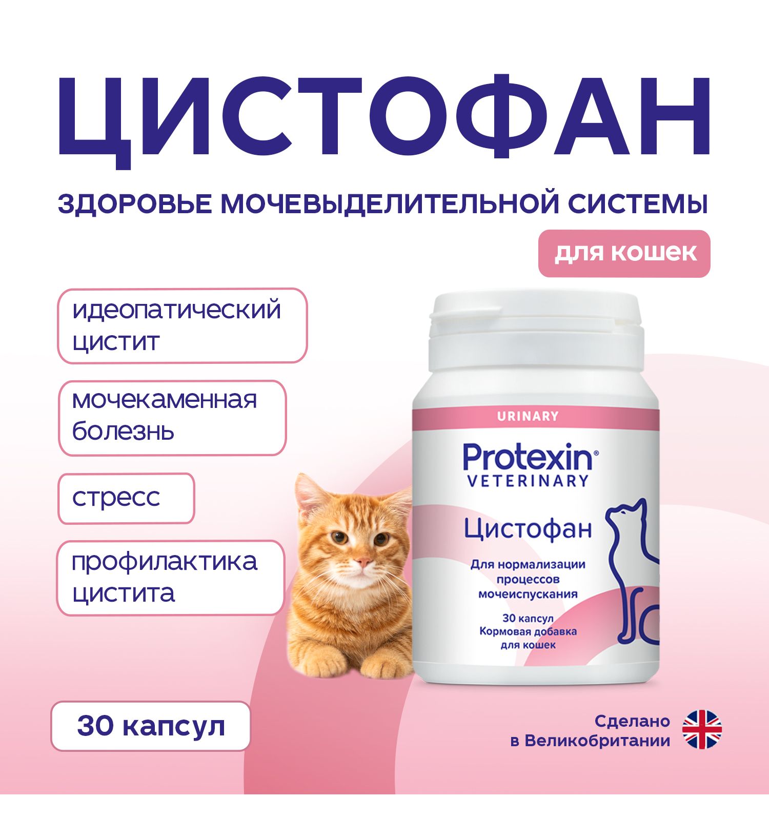 Добавка для кошек и собак Protexin Цистофан кормовая 30капсул - фото 3
