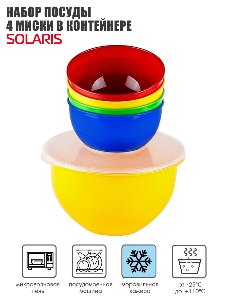 Набор посуды Solaris 4 миски 1л в контейнере - фото 1