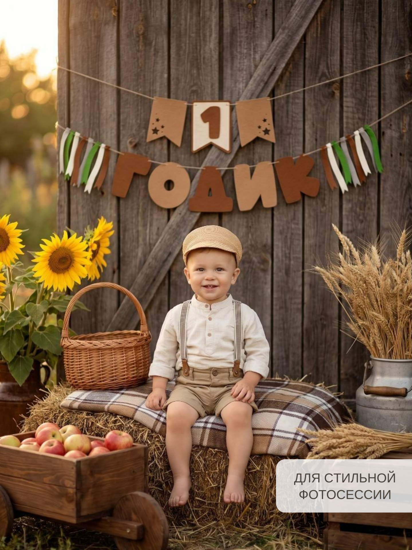 Гирлянда-растяжка Mimibabybook на 1 годик коричневая из фетра - фото 8