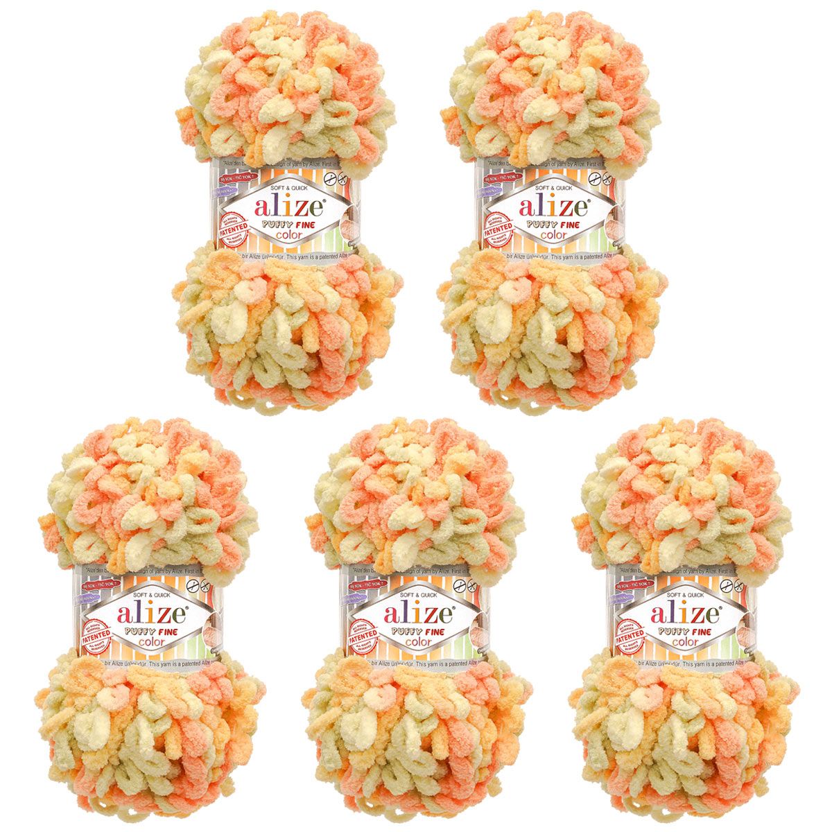 Пряжа для вязания Alize puffy fine color 100 г 14.5 м микрополиэстер плюшевая мягкая 6313 секционный 5 мотков - фото 6