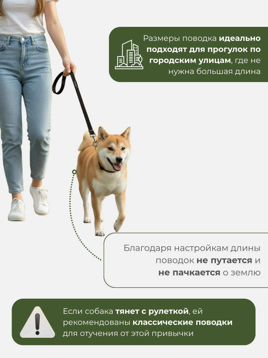 Поводок для собак с неопреновой ручкой Easy Pets 211 цвет Черный р-р L 2,5см 210см - фото 6
