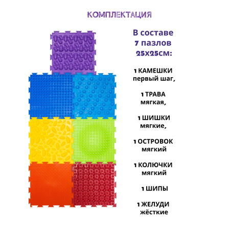 Массажный детский коврик пазл Ортодон развивающий игровой Набор №4 Радуга
