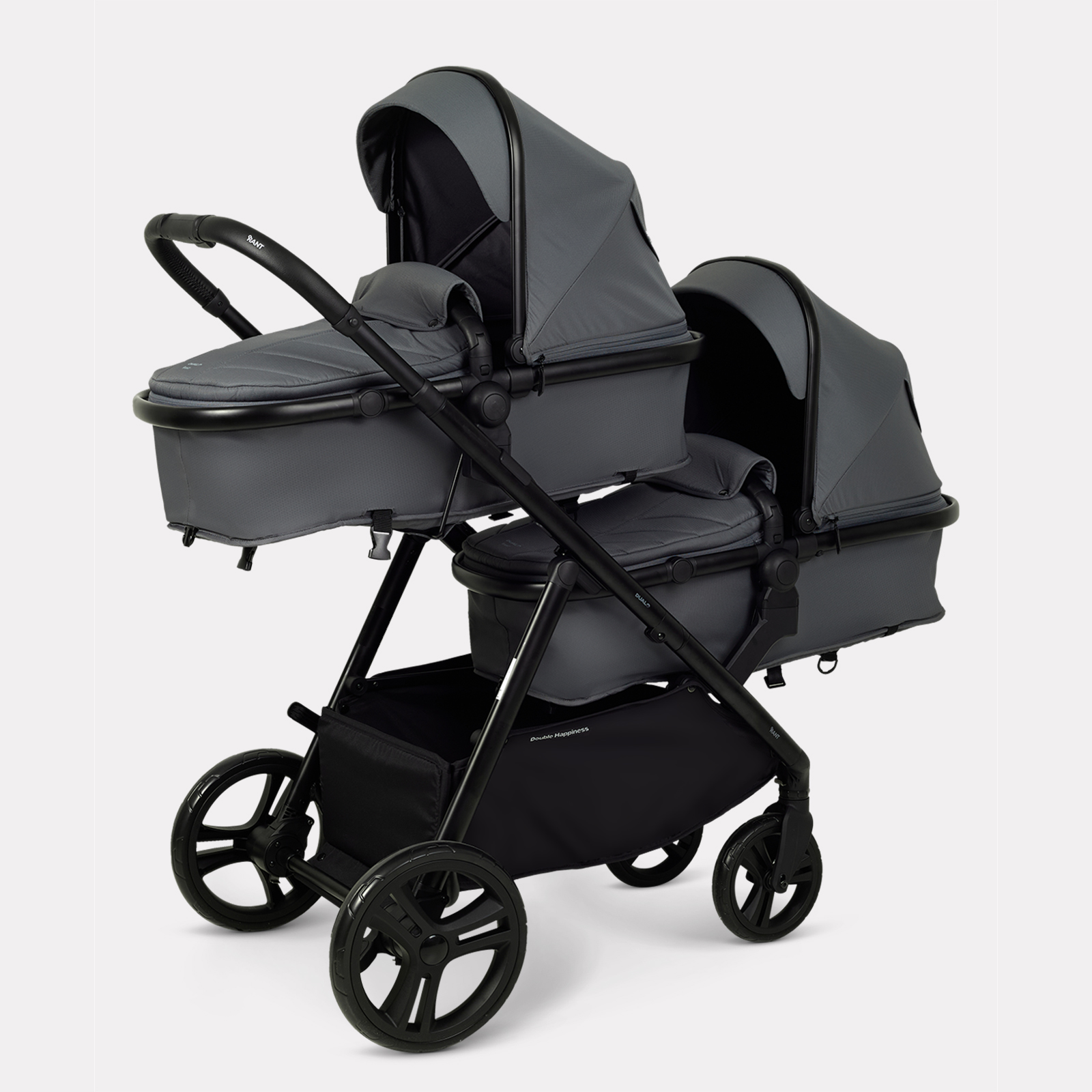 Коляска 2в1 для двойни Rant Basic Dualo серый - фото 2