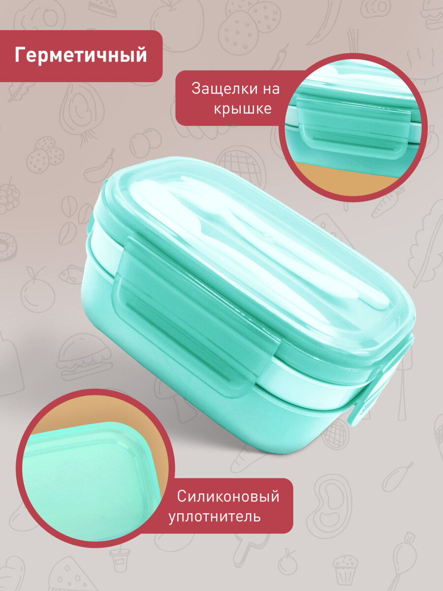 Ланч-бокс Joylux контейнер для еды с 8 отделениями и приборами 1,9 л 3 уровня 10х21х14 см - фото 4