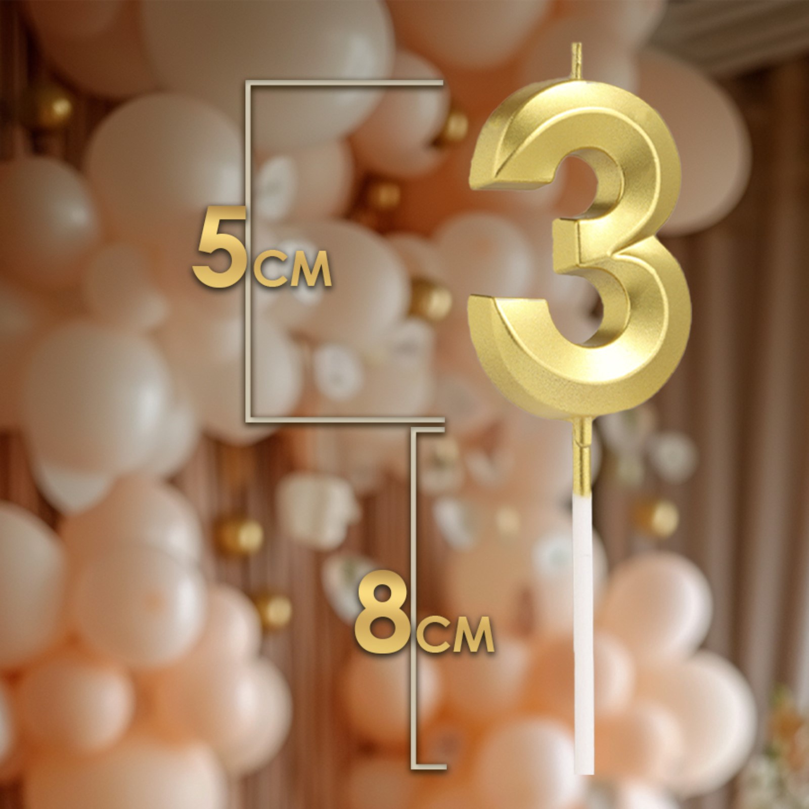 Свеча в торт Страна Карнавалия Грань цифра «3» золотая 5 см - фото 2