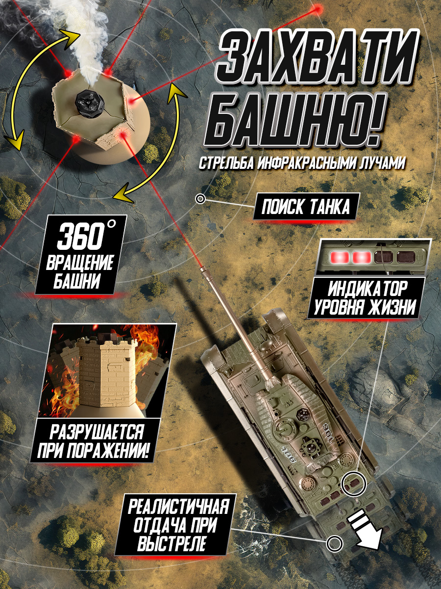 Танк РУ Mioshi Осада Башни, танк 36 см, башня 13 см, индикатор жизни, поворот башни, свет, звук - фото 5