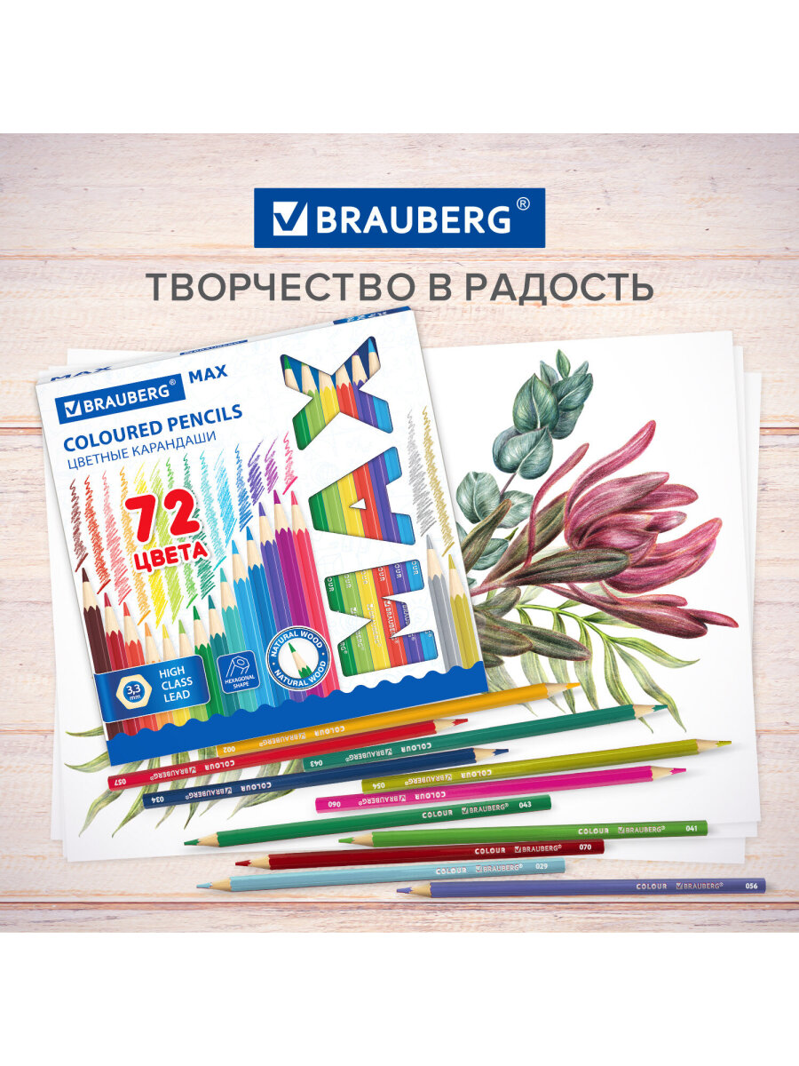 Карандаши цветные Brauberg 72 шт. - фото 7