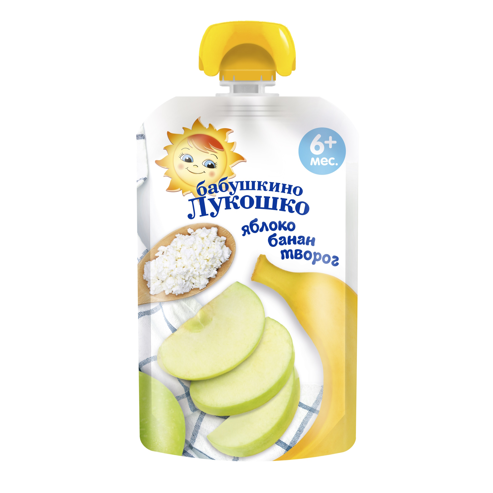 Пюре Бабушкино лукошко Яблоко-банан с творогом с 6 мес 90 г - фото 1