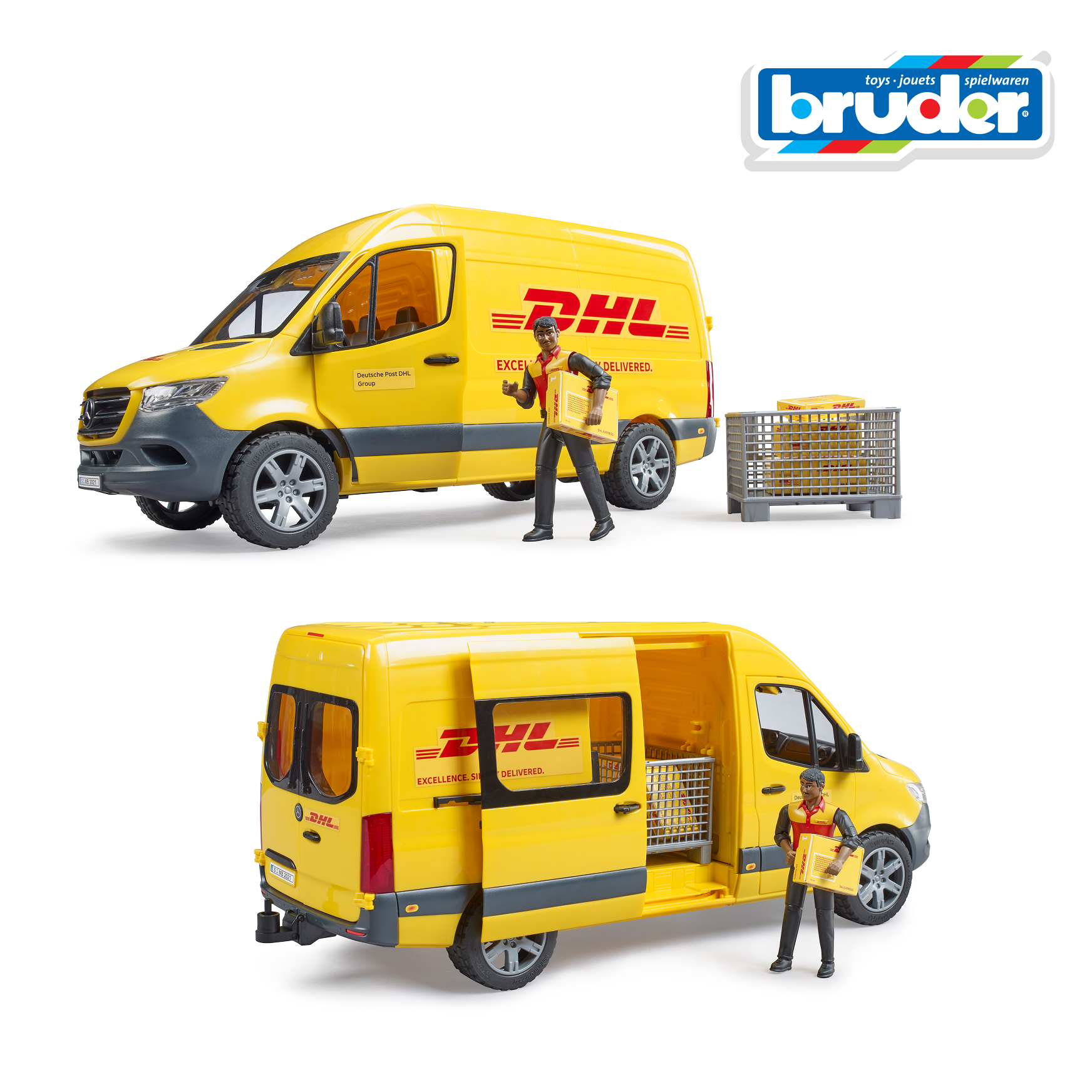 Автомобиль Bruder Mercedes службы доставки DHL с фигуркой 1:16 02-671 - фото 5