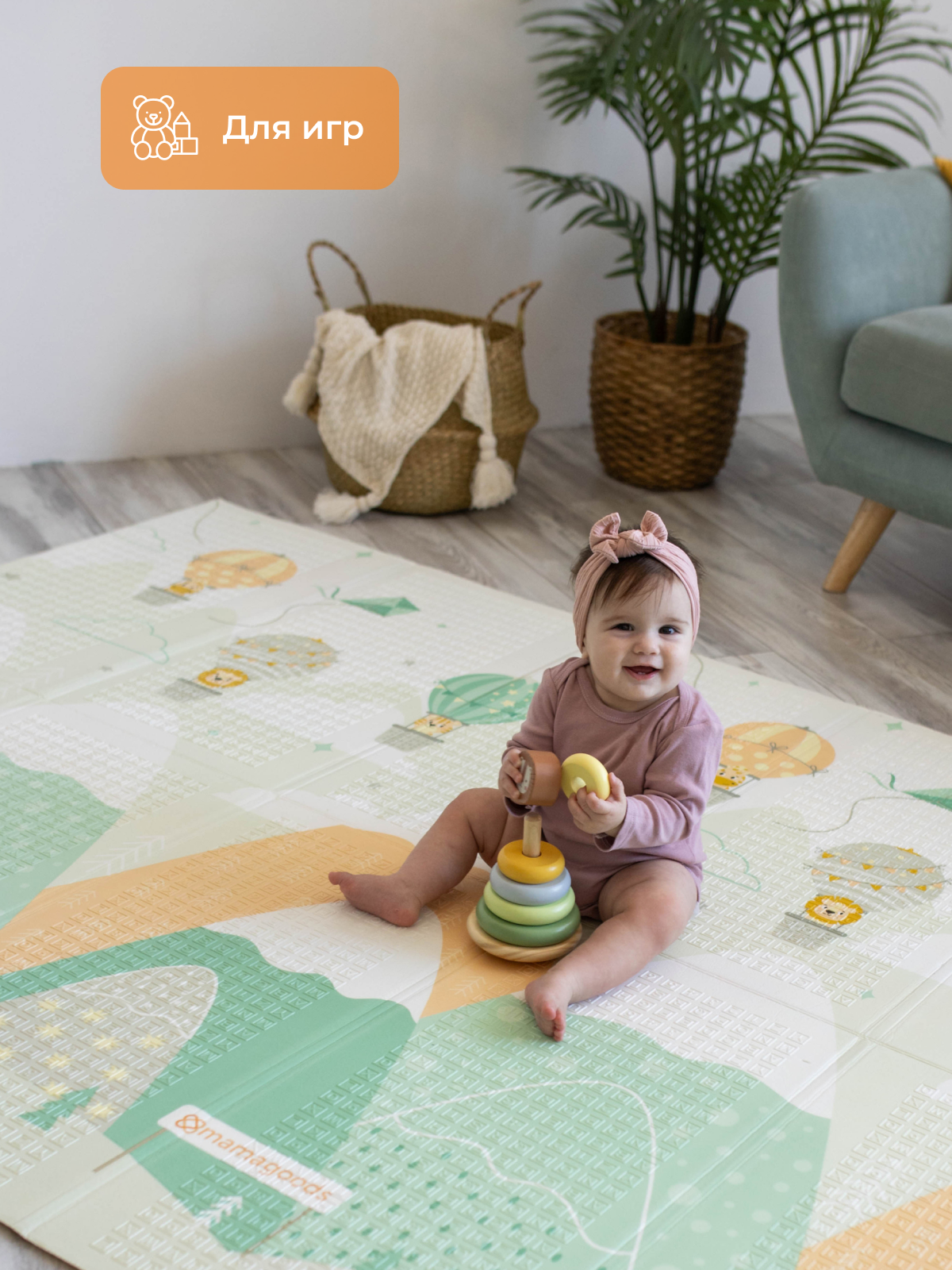 Развивающий коврик детский Mamagoods складной игровой 150х200 см Весёлая ферма и Холмы - фото 11