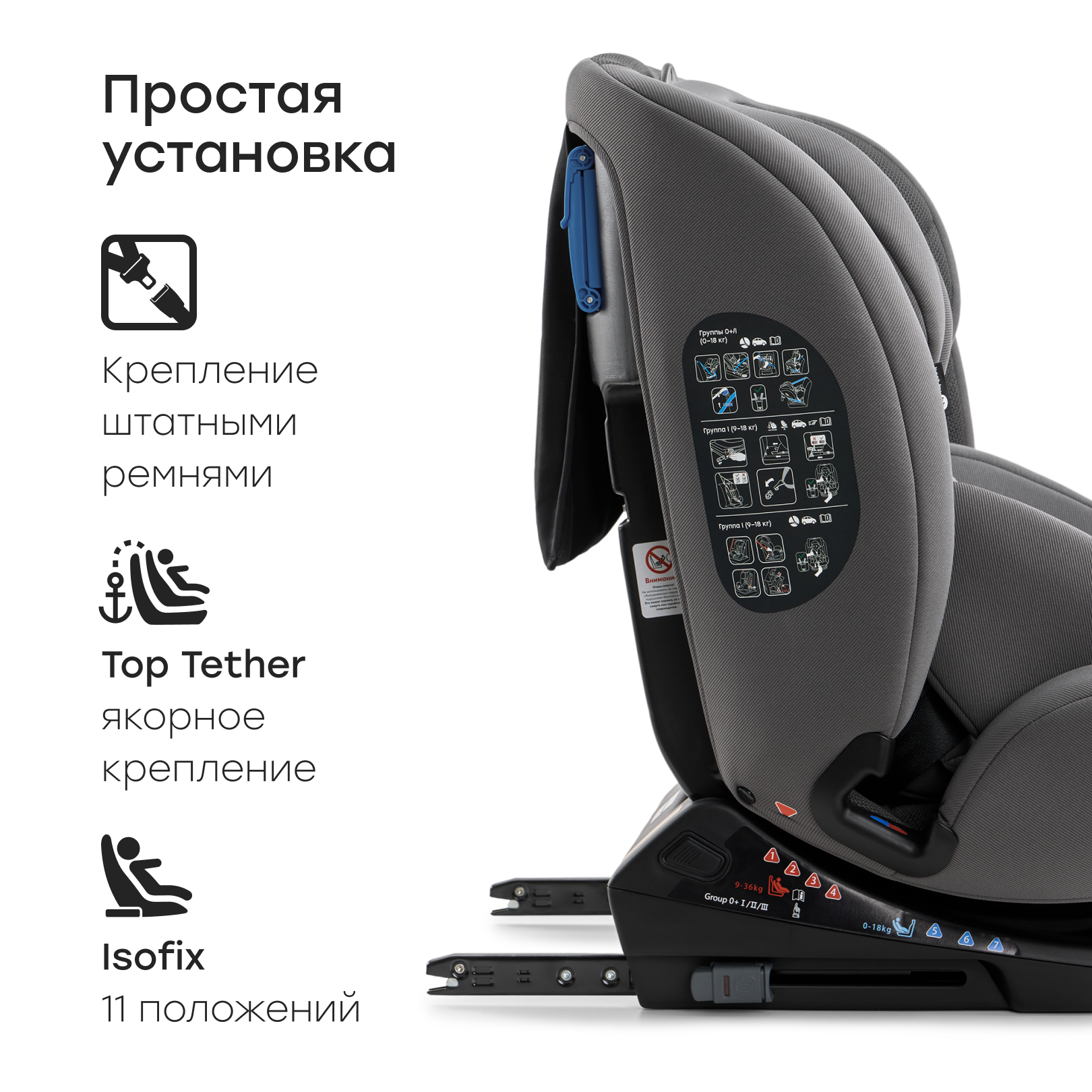 Автокресло Happy Baby Graphite Isofix 0+/1/2/3 (0-36 кг) серый - фото 9
