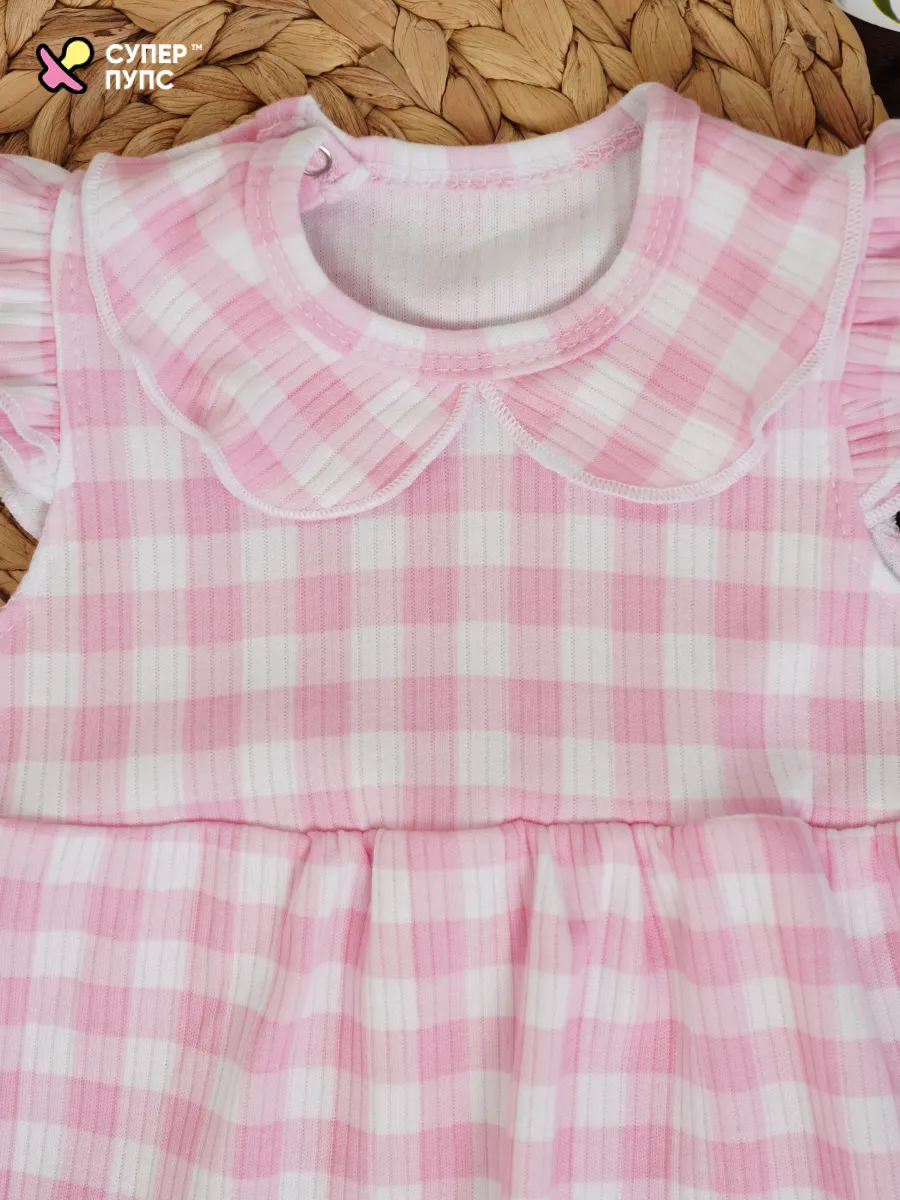 Боди-платье Супер Пупс бд/платье/2крыл/клетка/розовая - фото 8