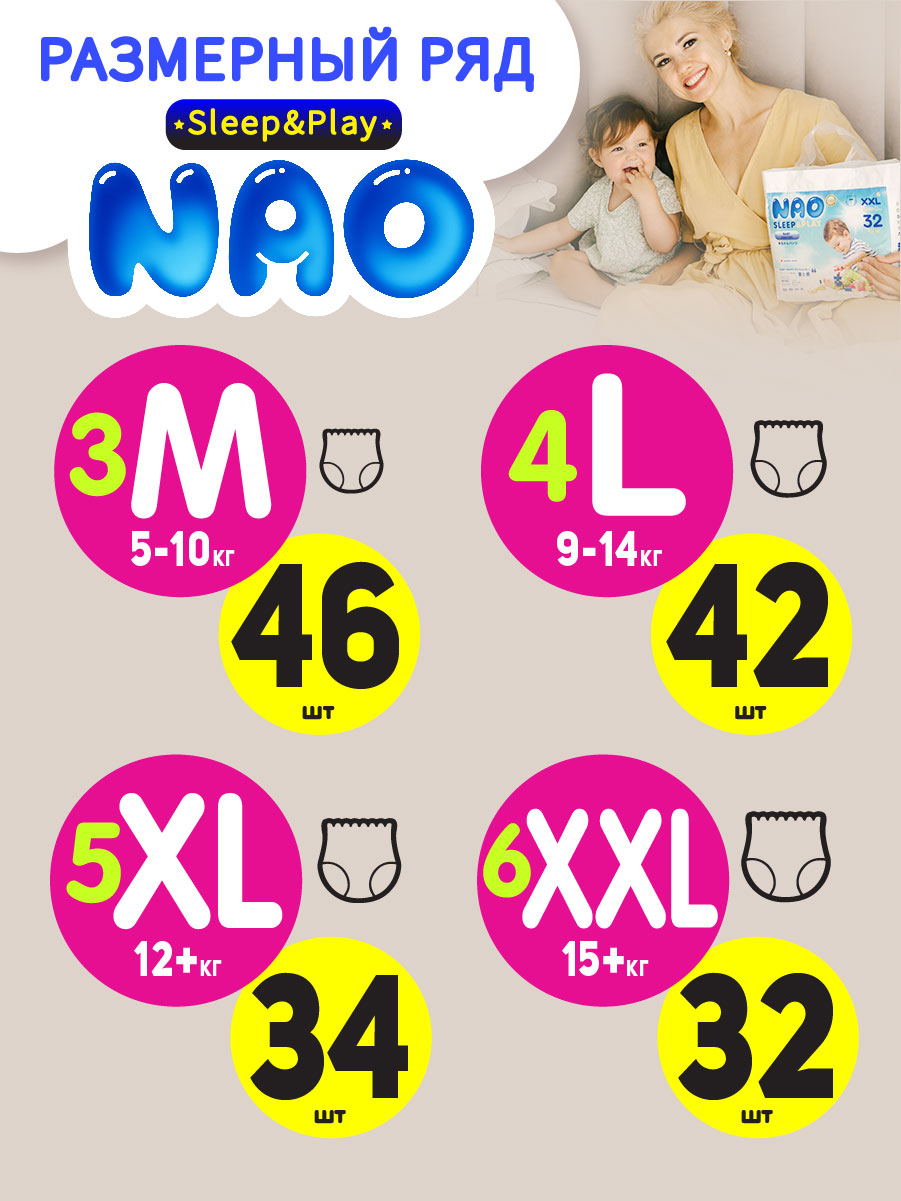 Трусики NAO Sleep and Play для новорожденных L (9-14 кг) 42 шт. - фото 10