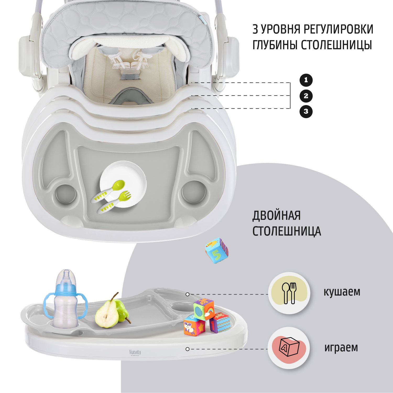 Стульчик для кормления Nuovita Tutela с тиснением серый - фото 5