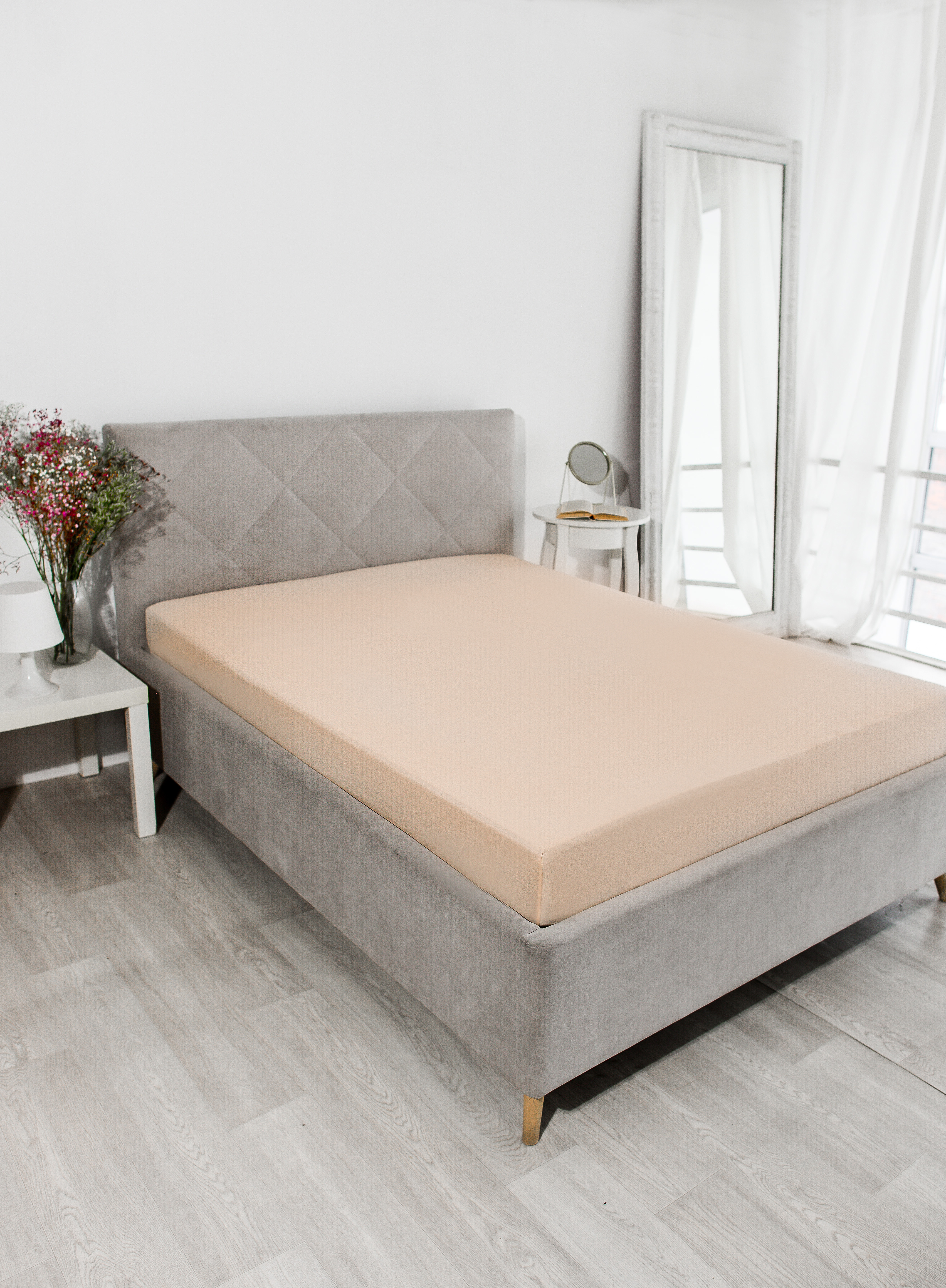 Простыня Селтекс бежевый 90 x 200 см на резинке - фото 1