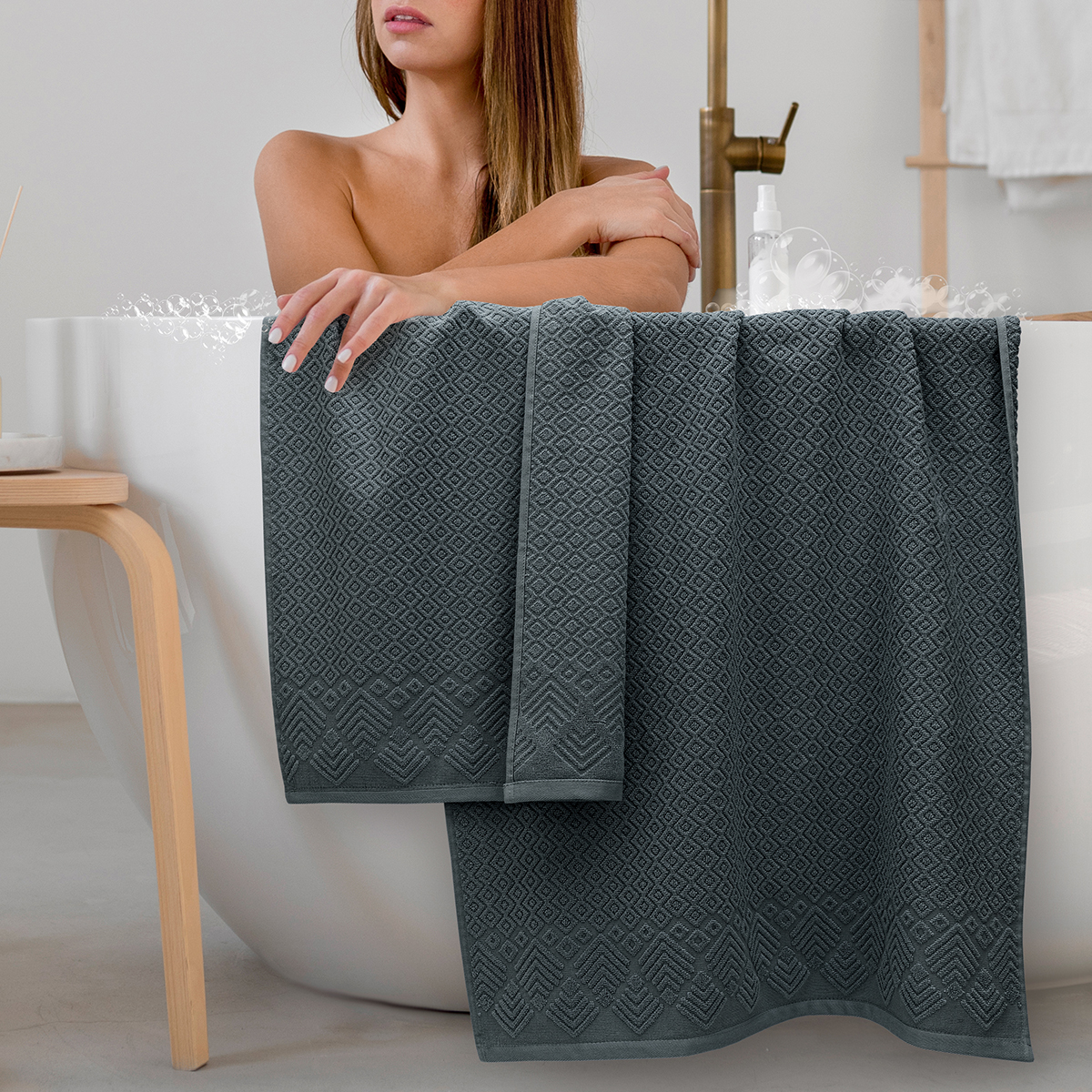 Полотенце BRAVO Ромб 50*70 + 70*120 серый 2 шт. - фото 3