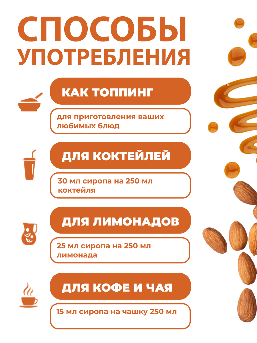 Набор сиропов Ноль грамм без сахара низкокалорийных миндаль 250 мл и соленая карамель 250мл - фото 5