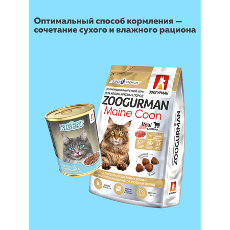 Корм влажный Зоогурман BIig Cat Sterilized с телятиной и кроликом 350гр х 12 шт