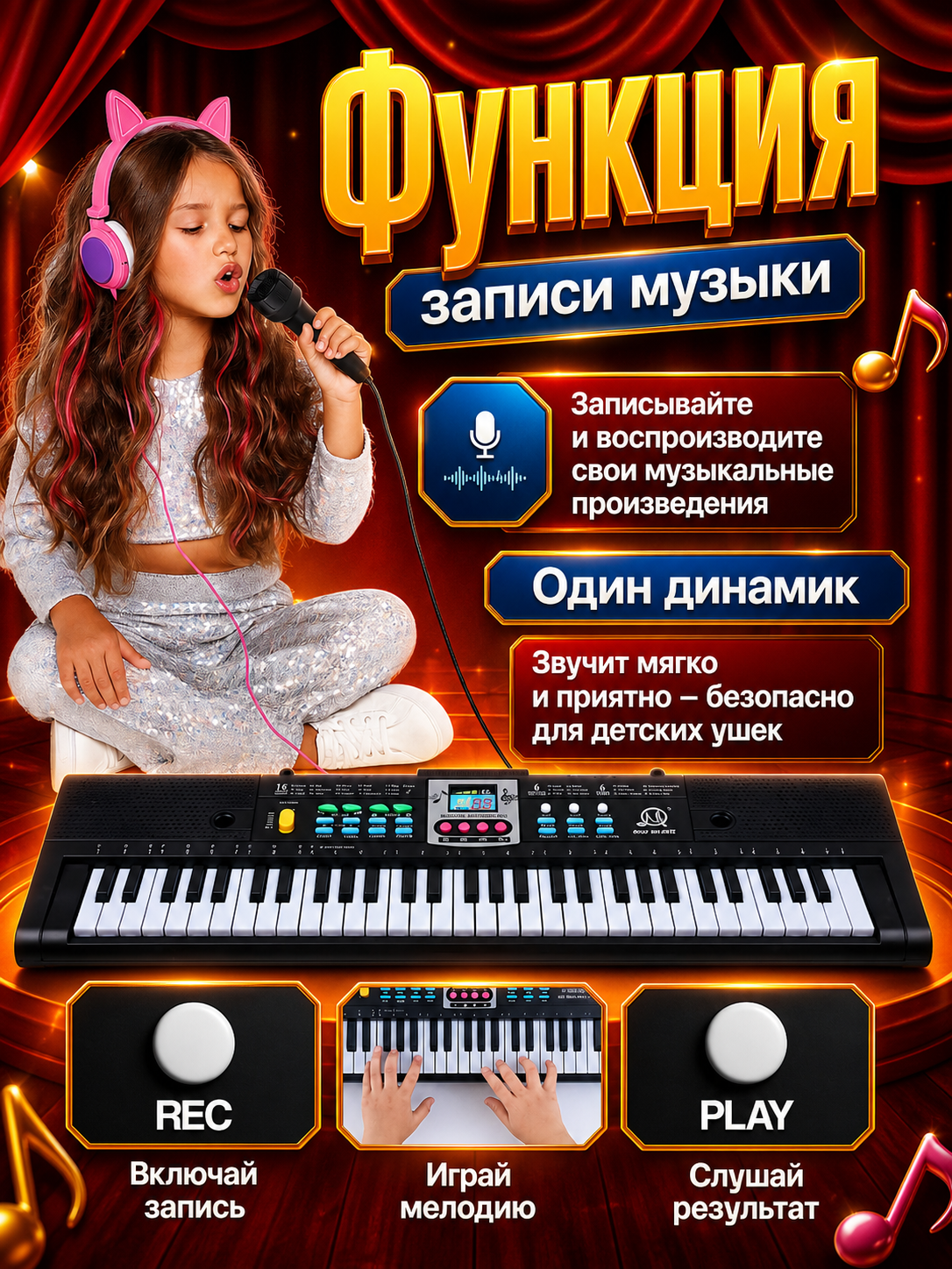 Игрушка музыкальная BelliniToys 61 клавиша Детское развивающее пианино, синтезатор - фото 3