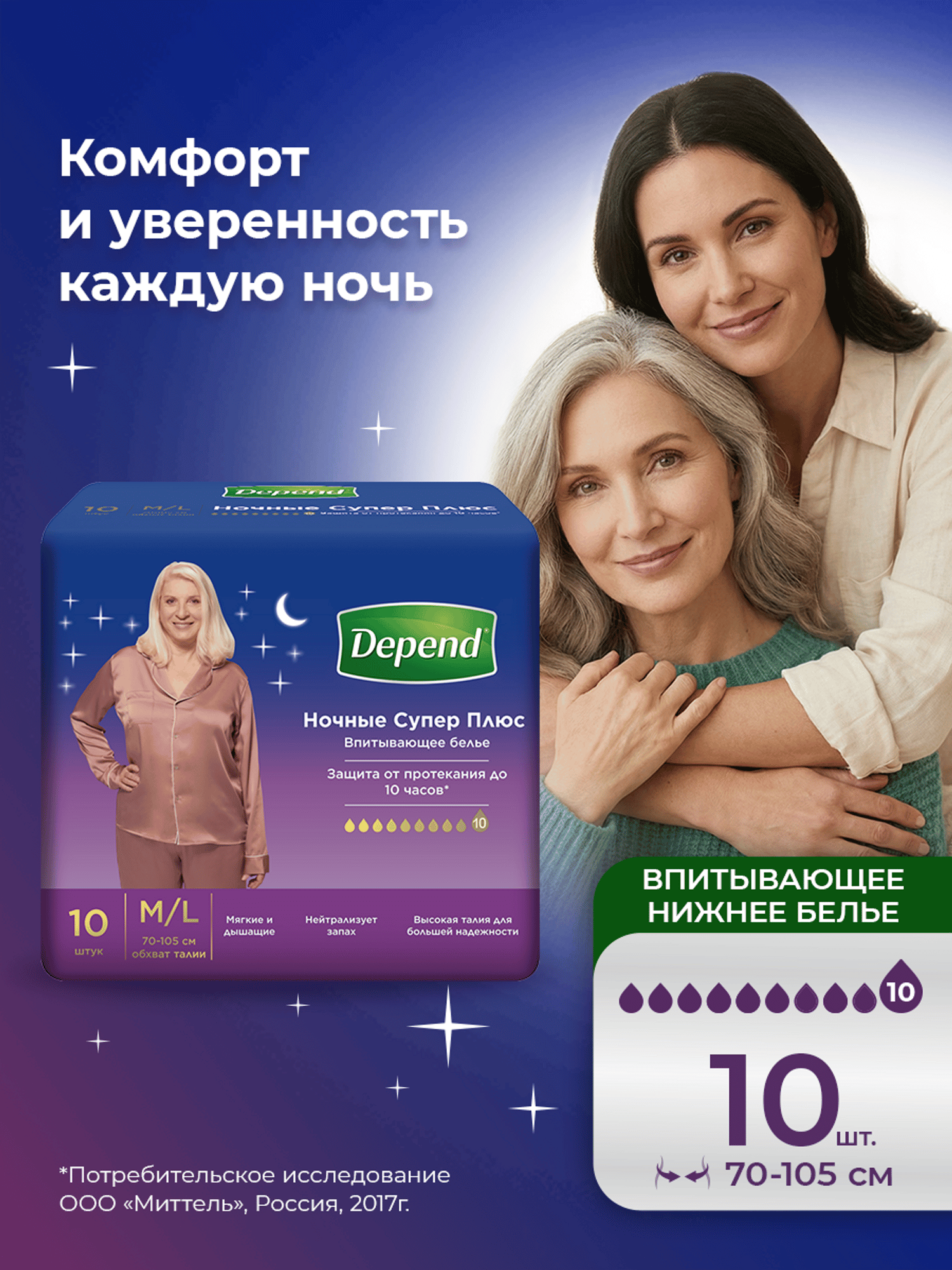 Подгузники для взрослых Depend M/L 10 шт. - фото 1
