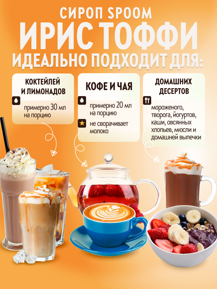 Сироп SPOOM Ирис Тоффи 1л для кофе коктейлей и десертов - фото 3