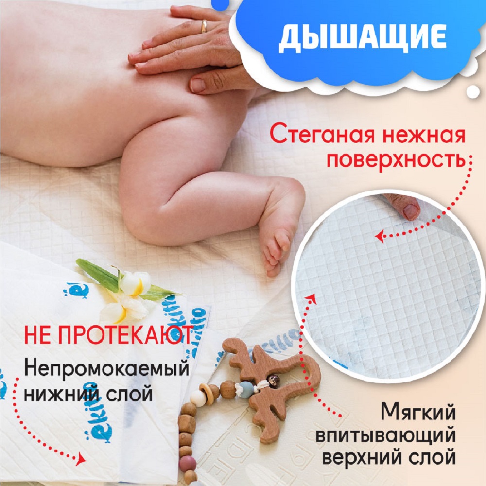 Пелёнки одноразовые Ekitto 40х60 см 30 шт. - фото 4