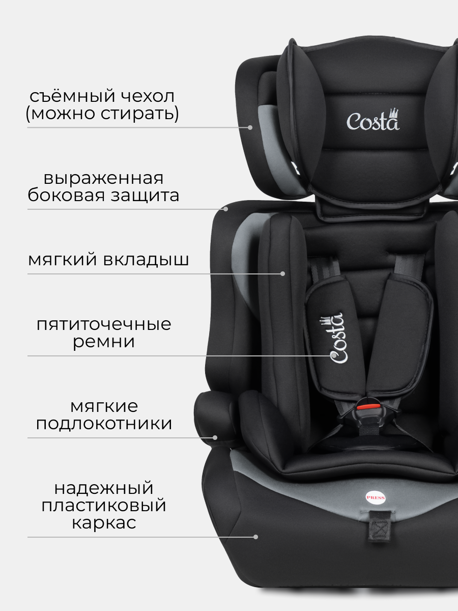 Автокресло Costa HC-01 1/2/3 (9-36 кг) серый - фото 3