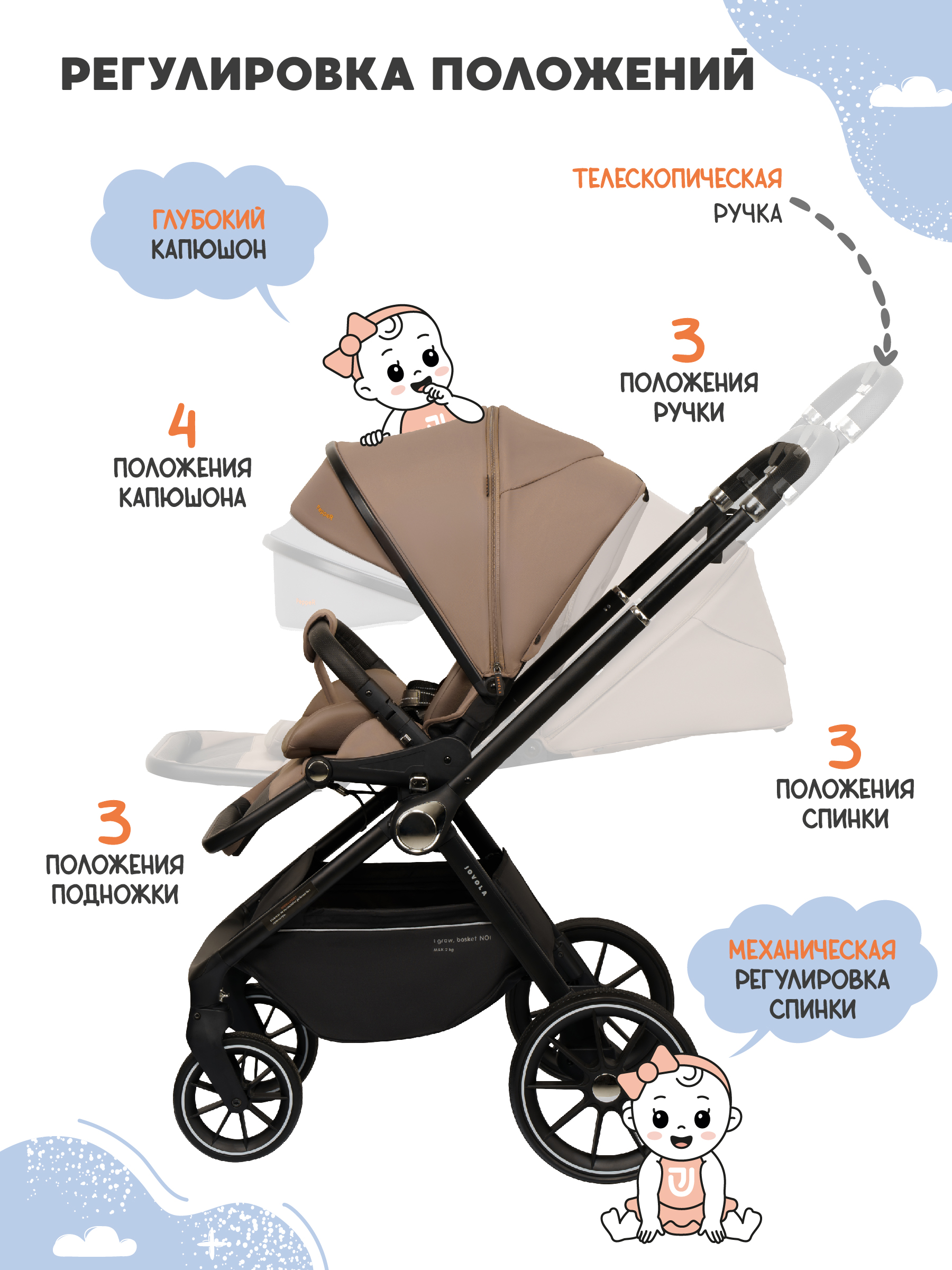 Коляска прогулочная JOVOLA Pepper темно-бежевый - фото 5