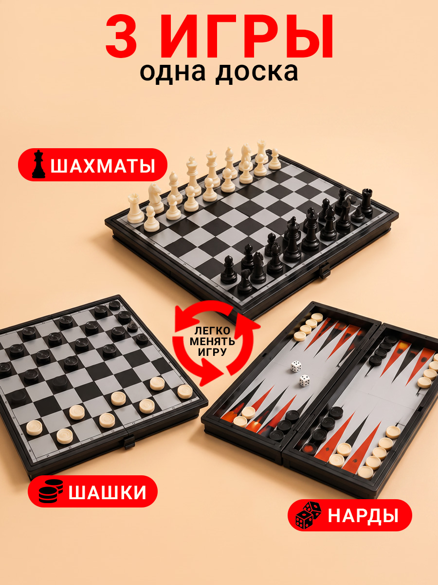 Настольная игра TIPTOPOLIS Магнитные шахматы/шашки/нарды - фото 2