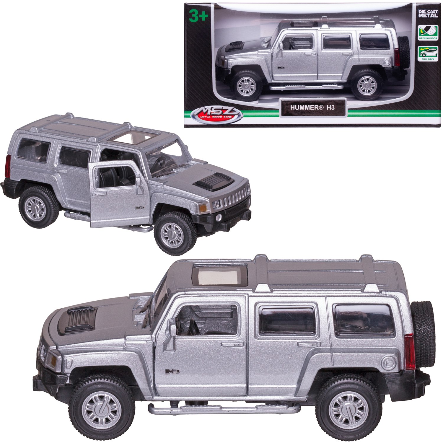Автомобиль Abtoys Hummer MSZ 1:43 серебряный WE-15944S - фото 1