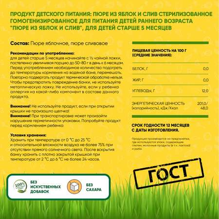 Пюре фруктовое Егор Иваныч Яблоко и слива упаковка 6 шт по 100 г