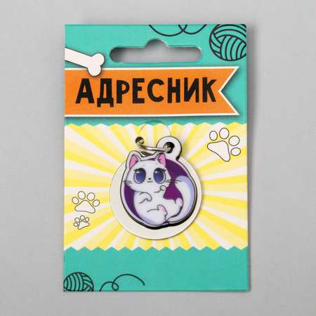 Адресник Пушистое счастье под гравировку подвес акрил «Белая кошечка» 3Х3 см
