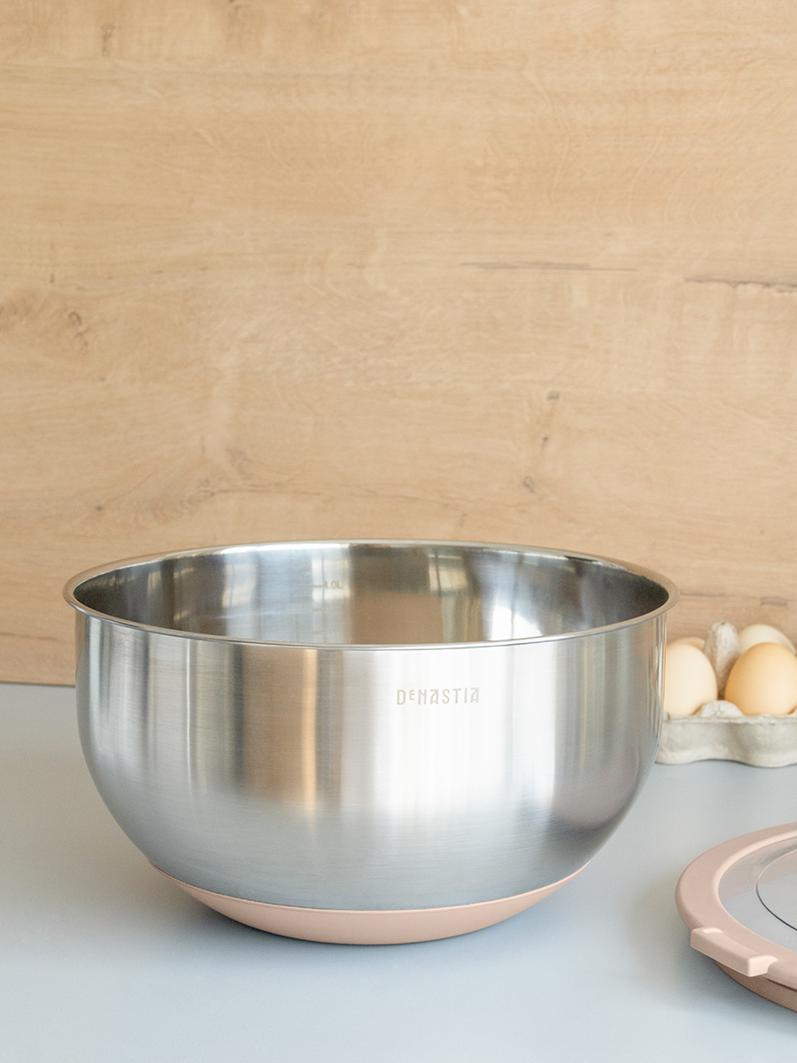 Миска DeNASTIA с прозрачной крышкой 5 л нерж.сталь бежевый A000336 - фото 3