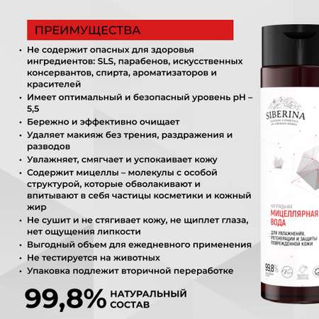 Мицеллярная вода Siberina 200 мл