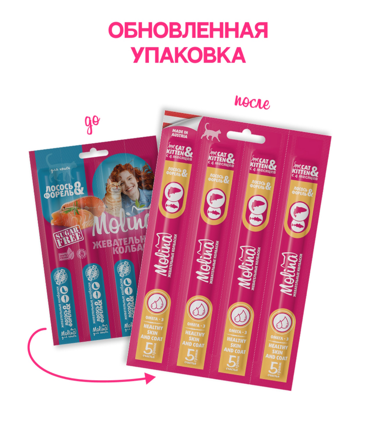 Лакомство для кошек Molina Колбаски Лосось и форель 20г - фото 2