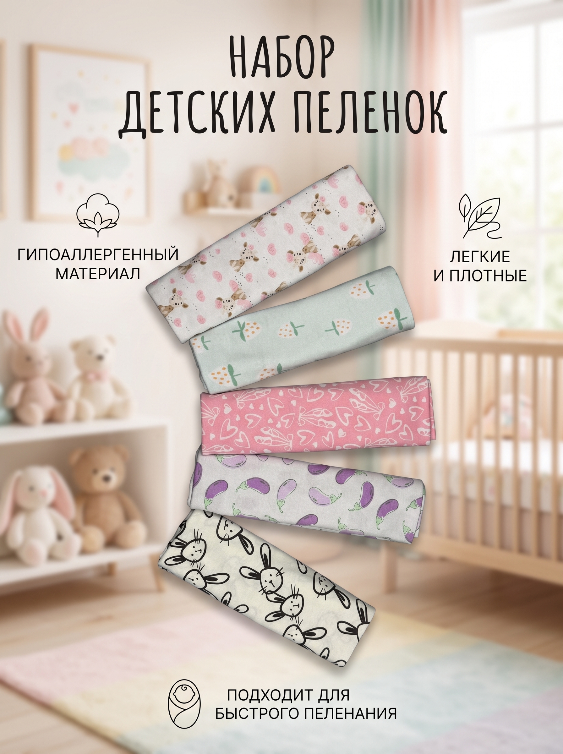 Пелёнка Софьюшка Кулирка 100х100 см 5 шт. - фото 2